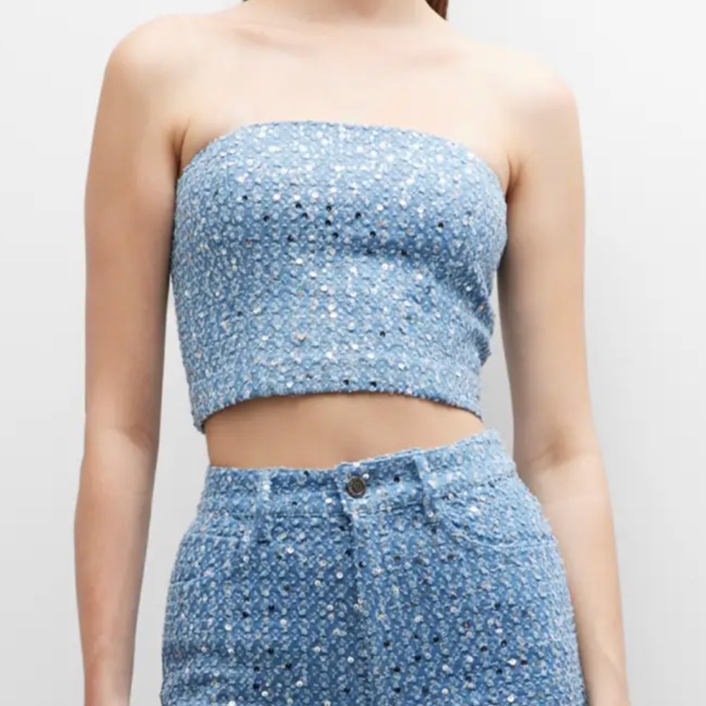 *NWT* ROTATE Sequin Embellished Denim Corset Top